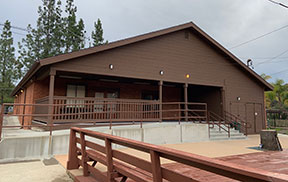 front of fuller hall as seen from walkway