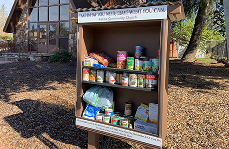 Many food items in the Blessing Box for people